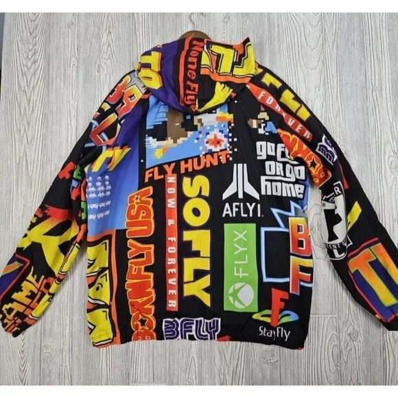 BornFly Jacket Men's 2X Multicolor Gaming All Over‎ Logo Parody Streetwear Zip